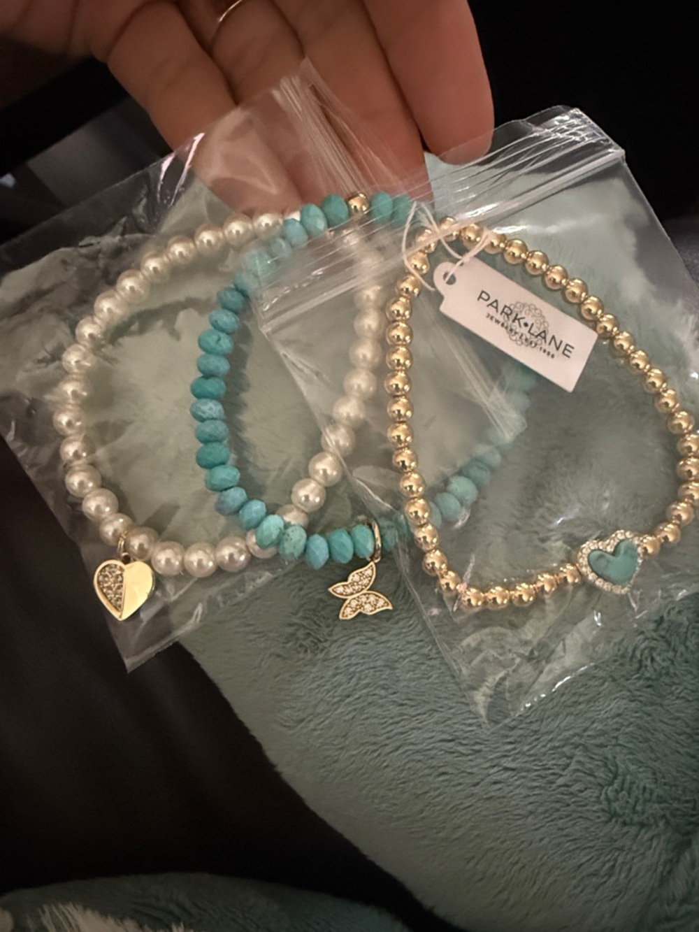 BNIB!!! Park Lane Turquoise and Gold Heart Charm Bracelet & Earring Set - Picture 2 of 4